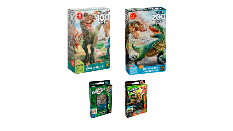 Quebra-Cabeça 200 Peças - Puzzle Batalha dos Dinossauros - Grow