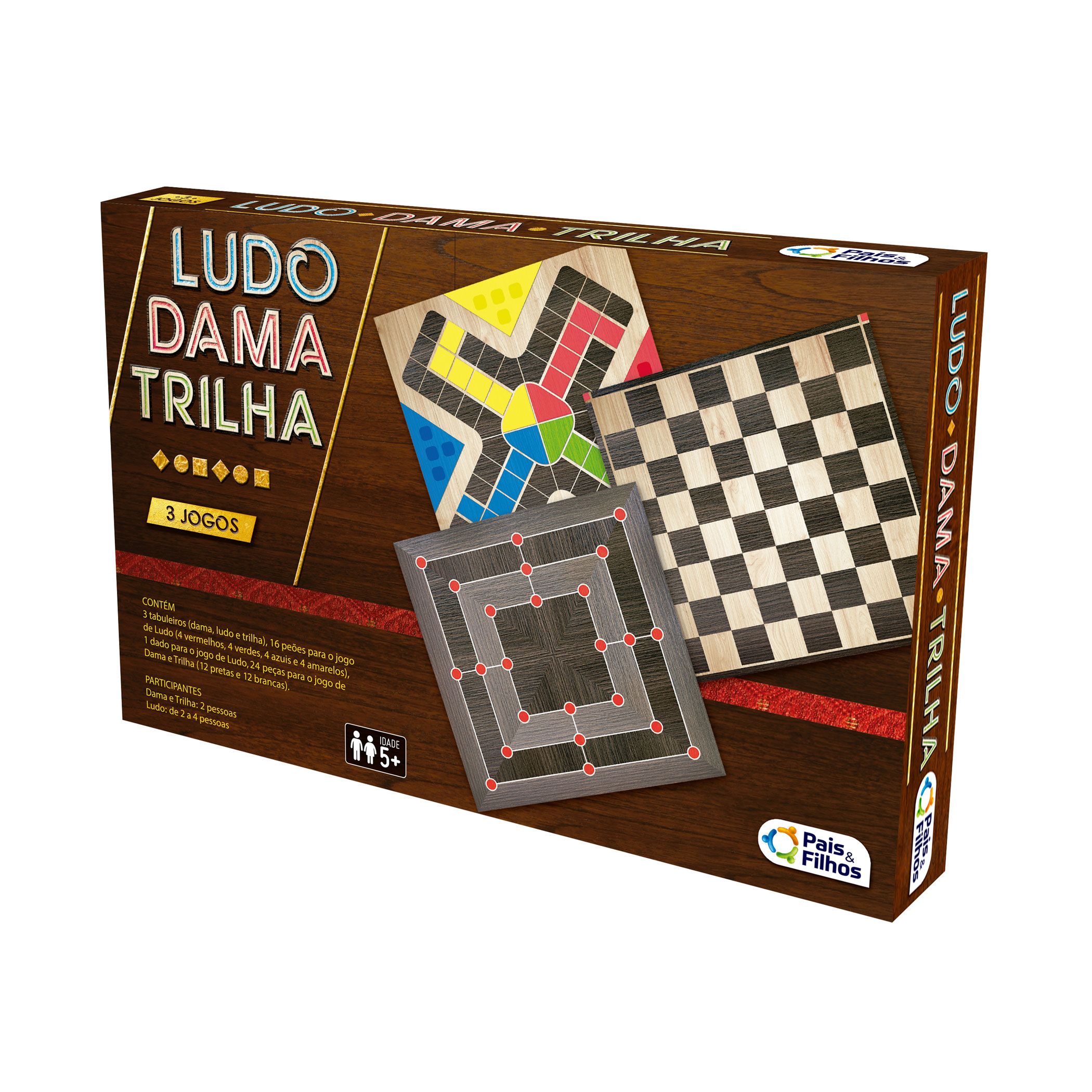 Jogo 3 em 1 Ludo, Dama e Trilha - Saraiva